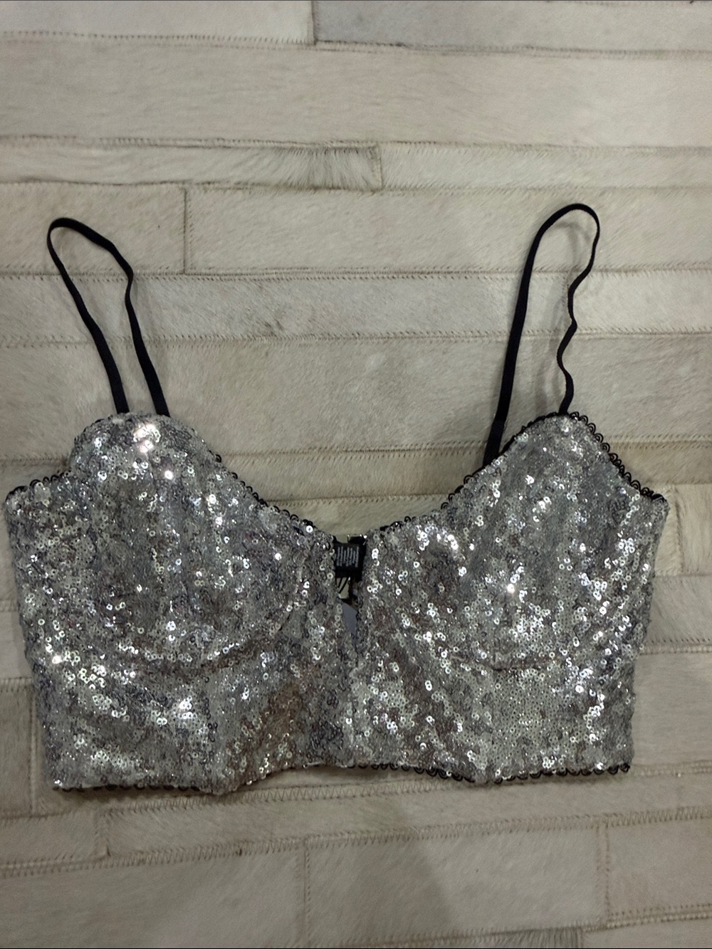 For Love & Lemons Silver Sequin Crop Cami bra